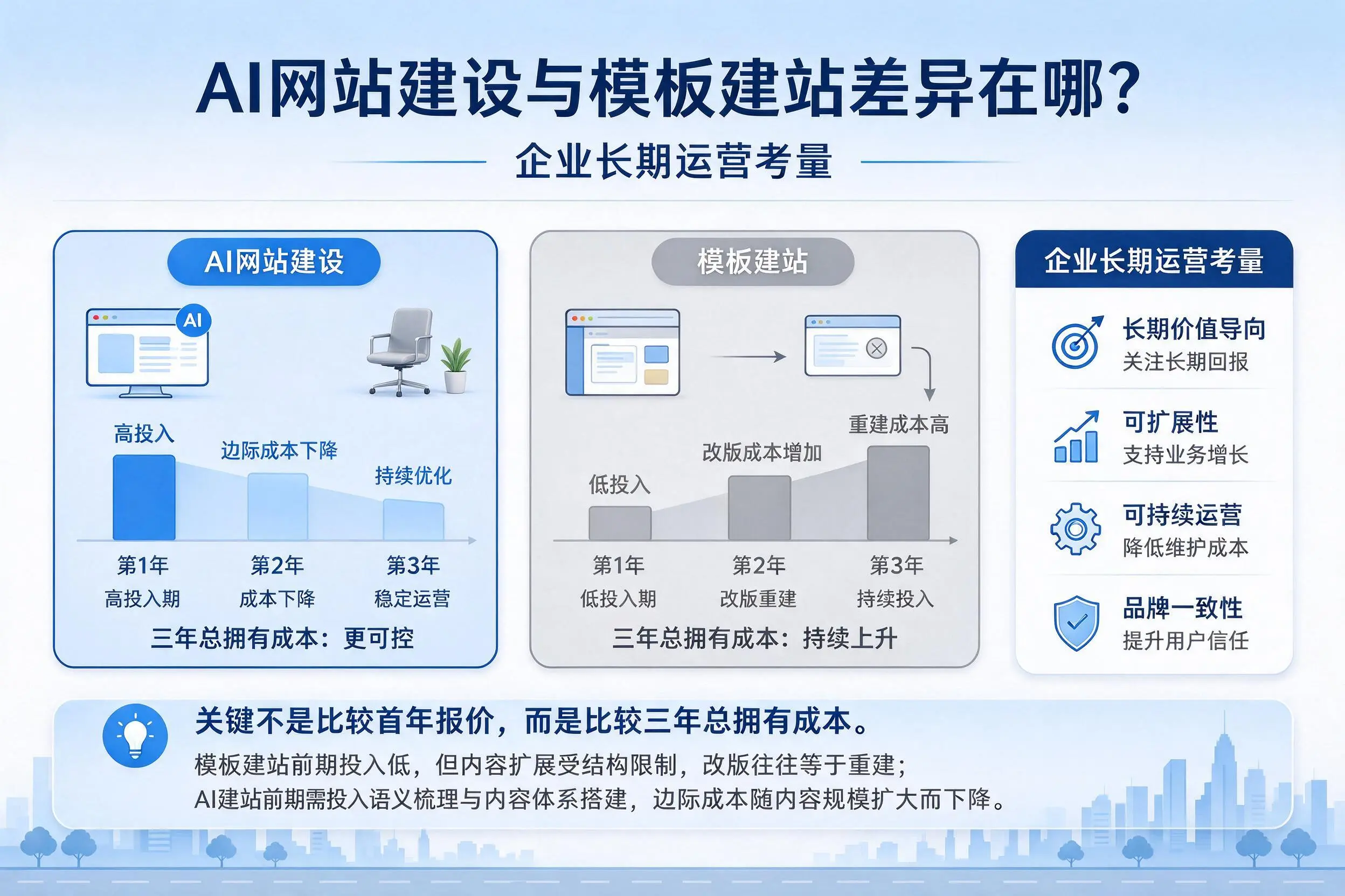AI网站建设与模板建站差异在哪？泰州企业长期运营考量