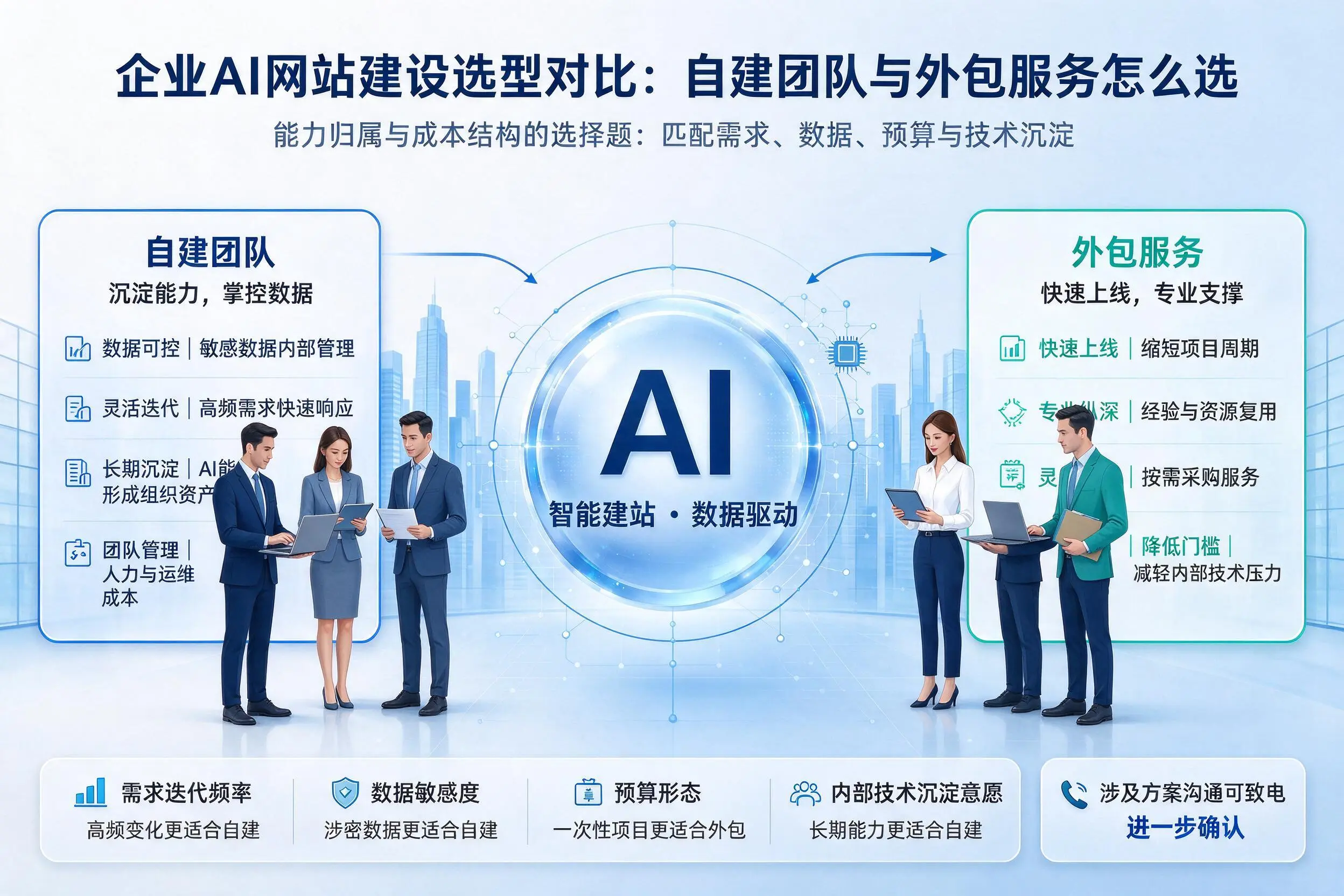 泰州企业AI网站建设选型对比:自建团队与外包服务怎么选